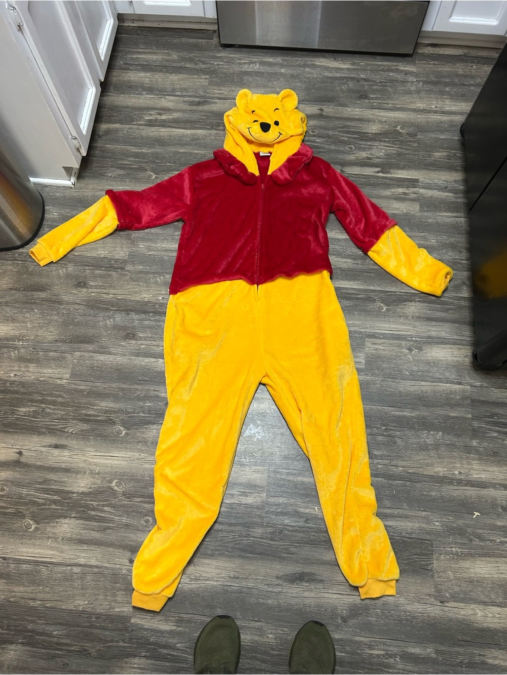 Kids Plush Character Hooded Footie in Red and Yellow